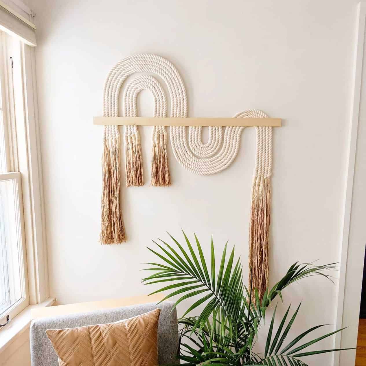 Unique macrame wall hangings for living room and bedroom with ombre yellow ends
