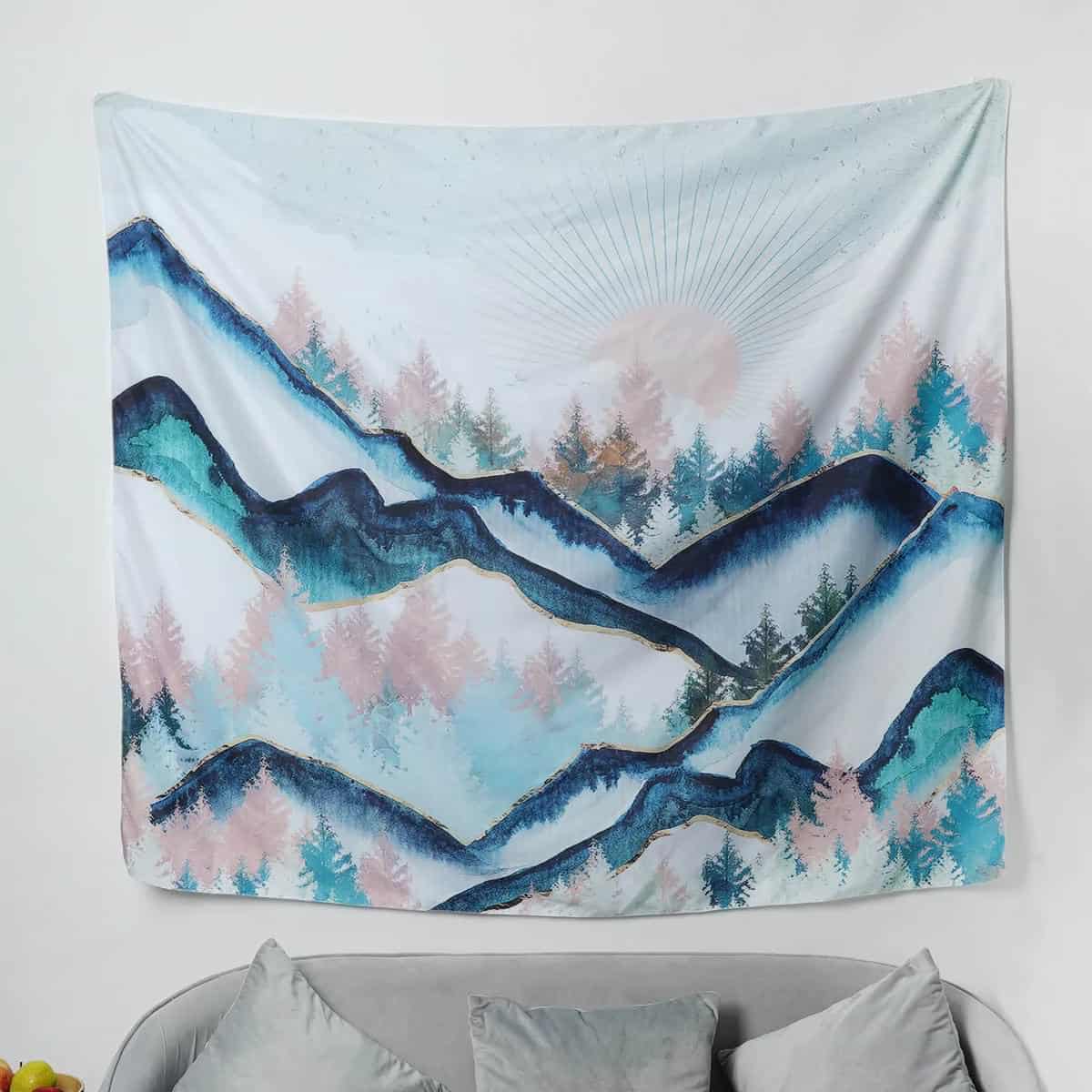 Wall tapestry with mountain print