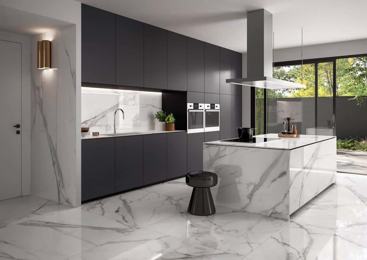 white kitchen interiors with black cabinets