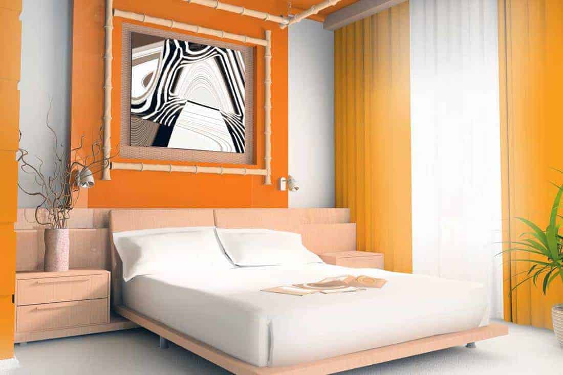orange and neutral shades with white bed bedroom colour combinations for walls