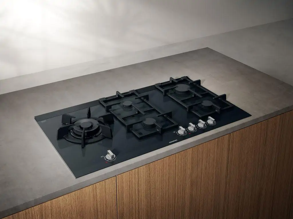 black ceramic glass gas hob with 5 burners