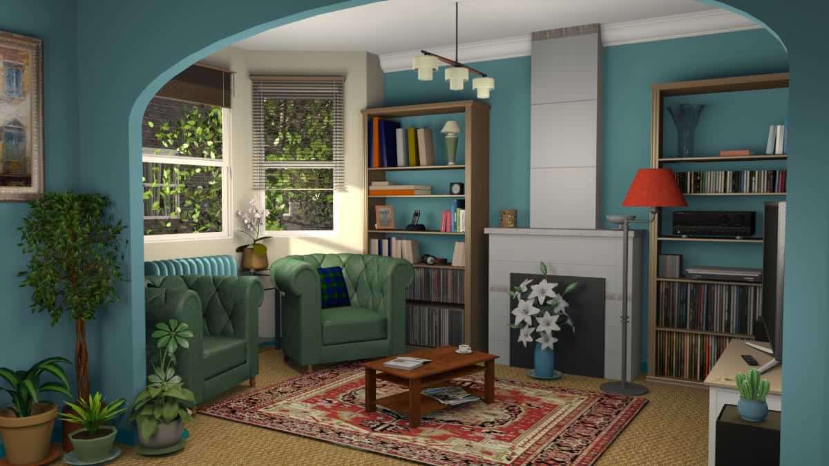 Sweet home3D software for living room interior design plan with blue walls