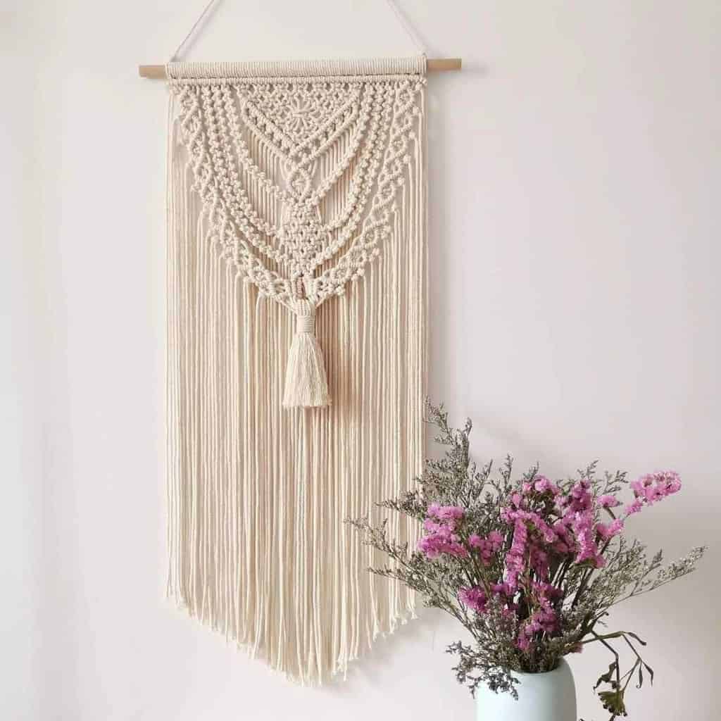 bohemian wall hanging craft ideas with macrame in white
