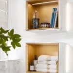 white coloured wall-mounted bathroom shelf