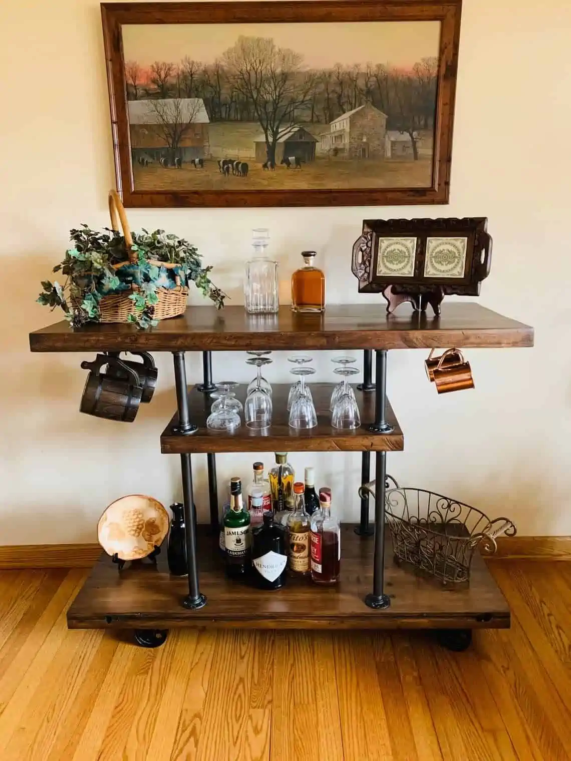 bar cart in brown colour