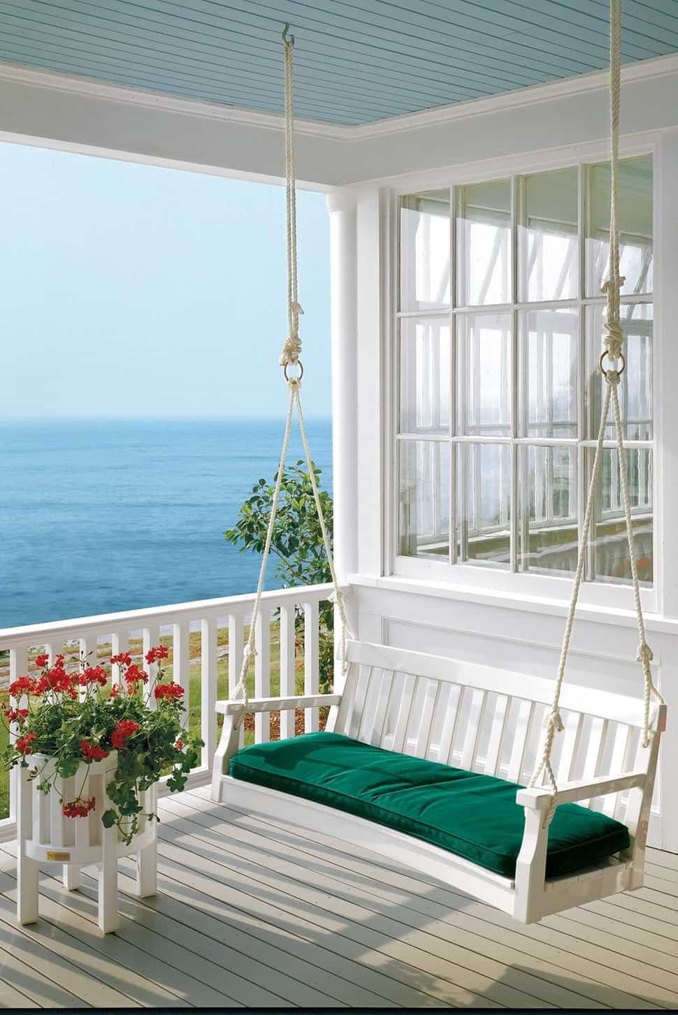 patio decoration idea with swing in white