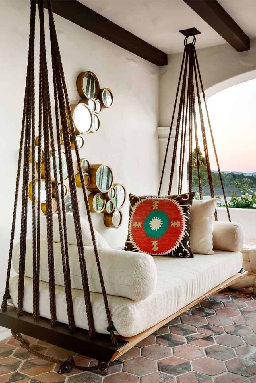 Big white swing seathing with mirror wall decoration ideas
