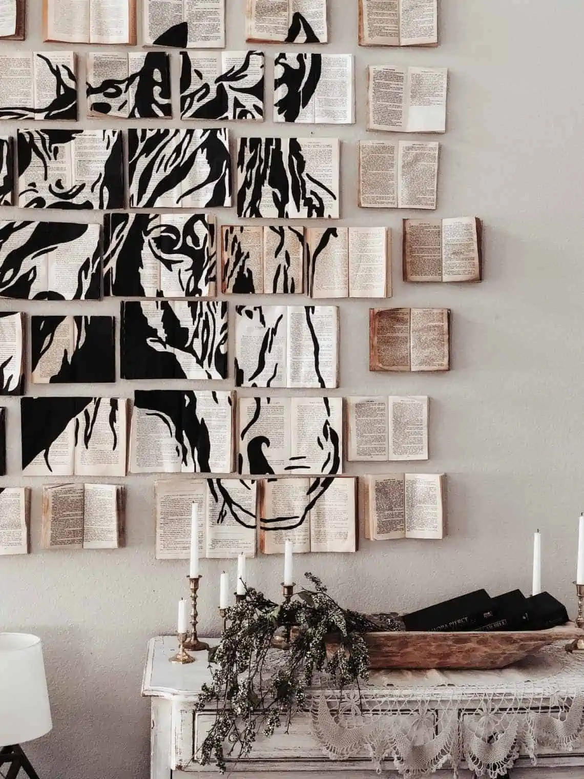 book wall with horse painting and a table paper craft ideas for wall decoration