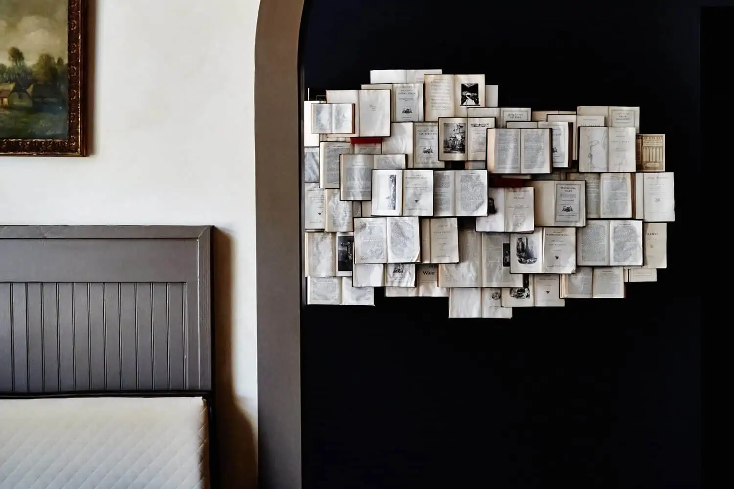 black wall with old book paper craft ideas for wall decoration