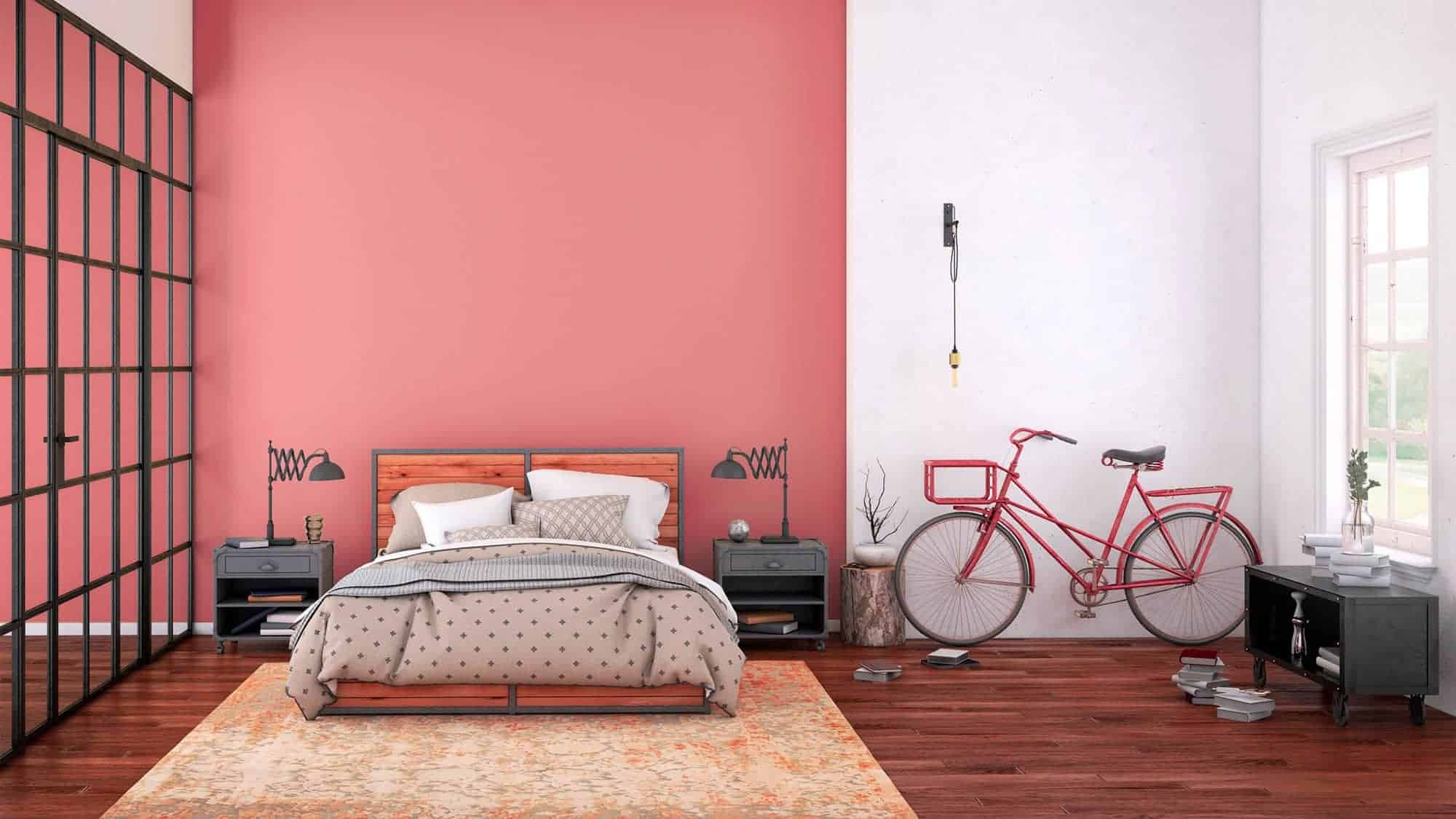 coral and white bedroom colour