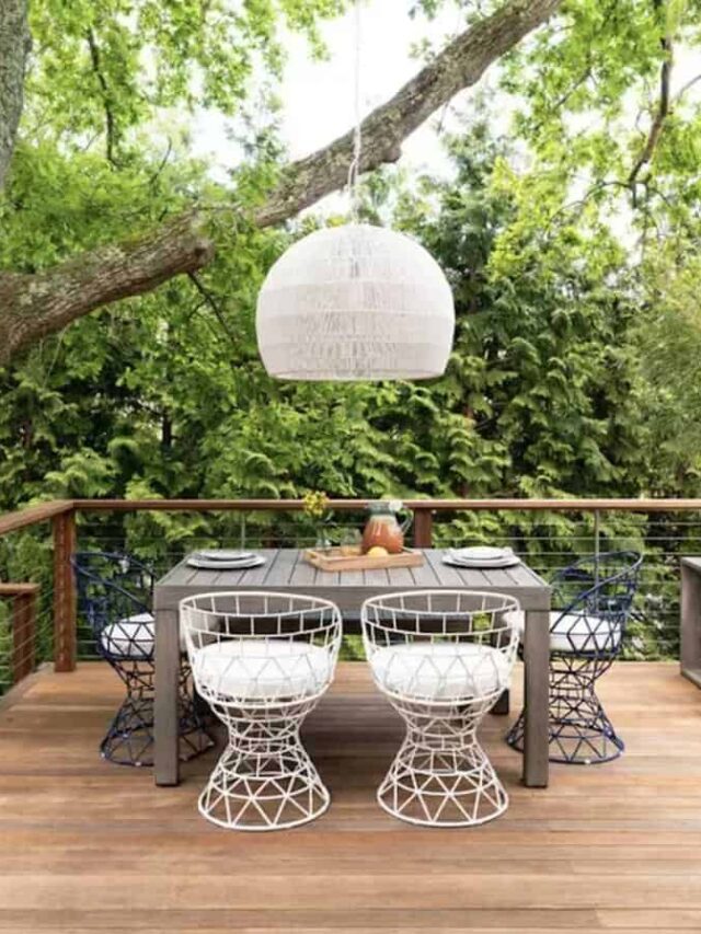 White modern hanging light over balcony seating