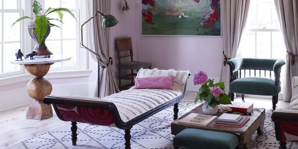 day beds in light pink living area