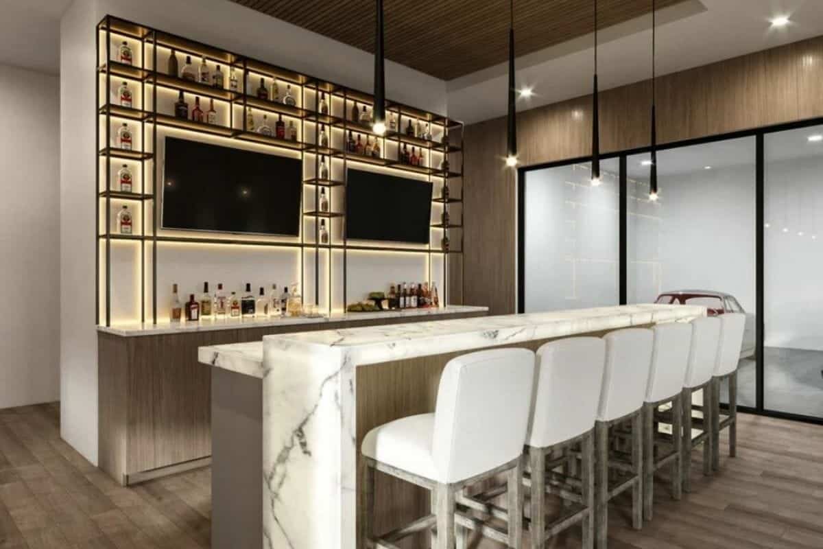 home bar with white interiors