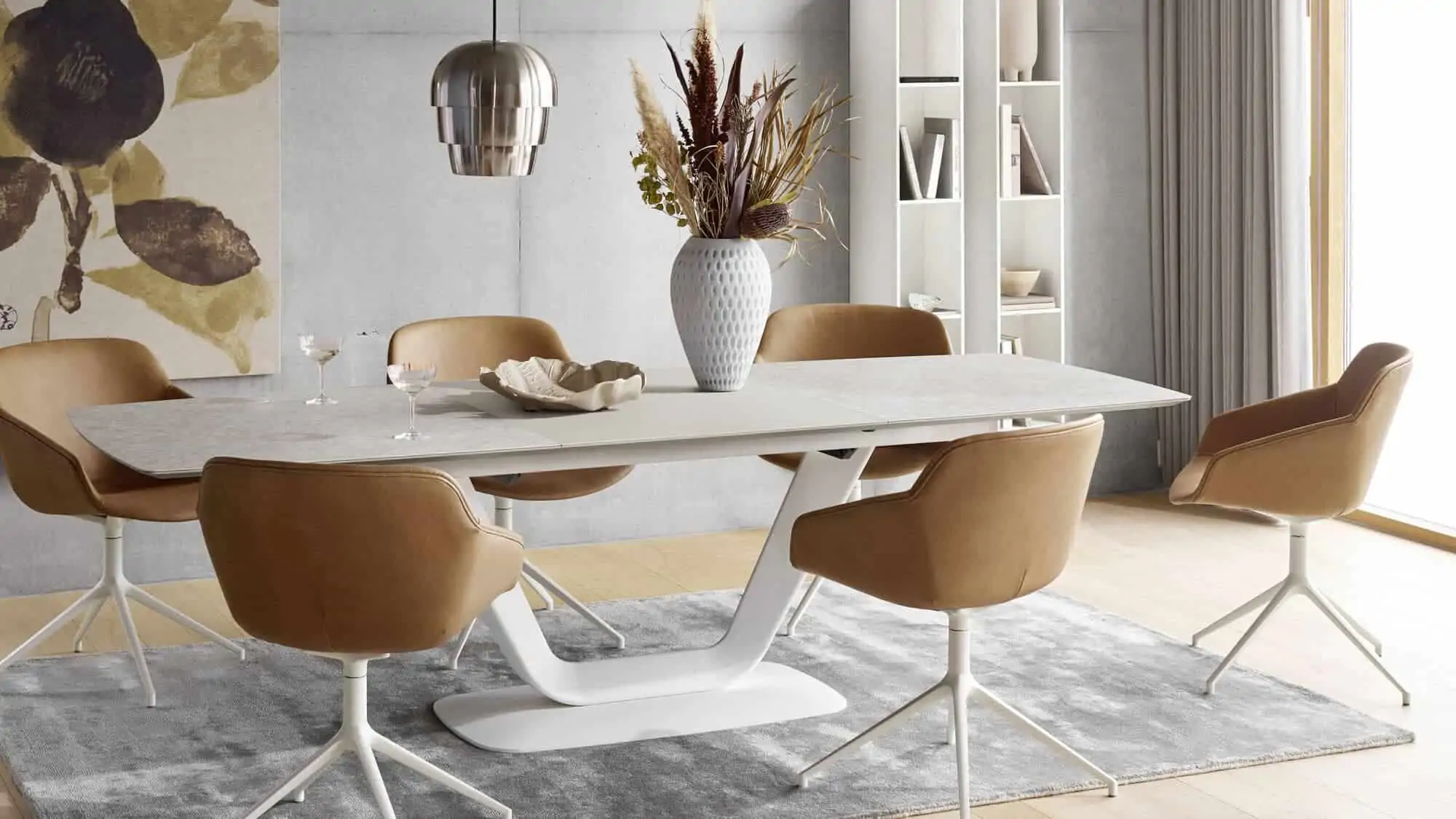 dining room with table and yellow chairs