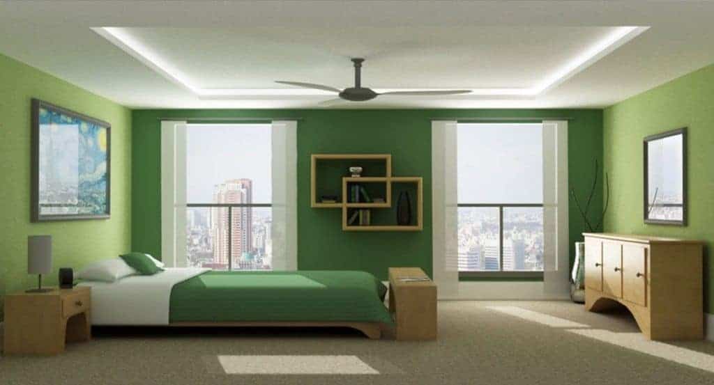cream and green bedroom interior