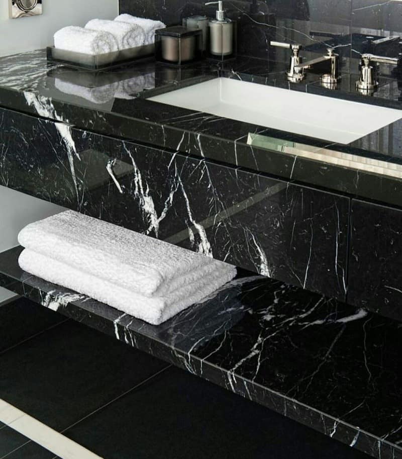 stunning black marble work in bathroom Italian marble for counter design flooring