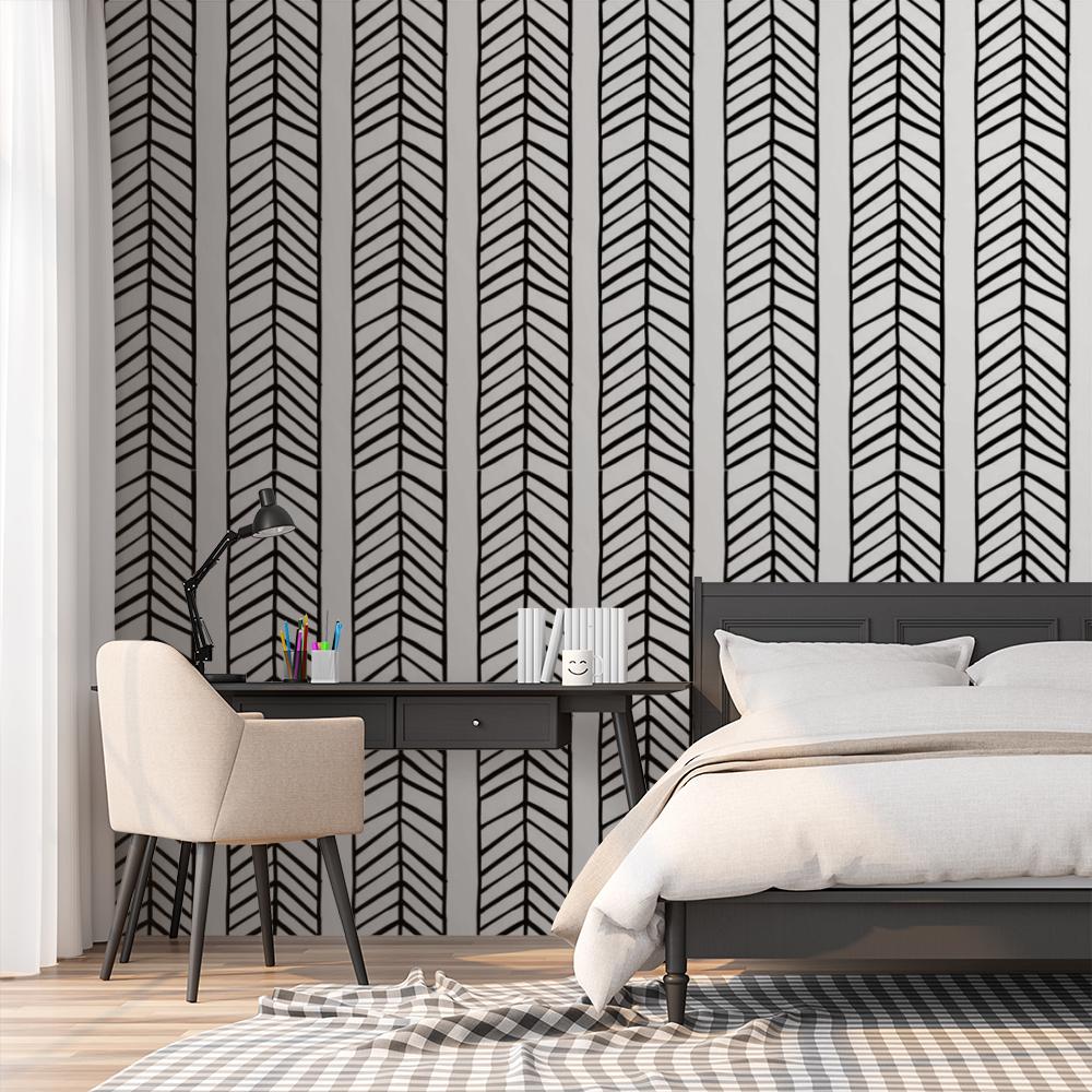 Linear scandinavian wallpaper for the bedroom