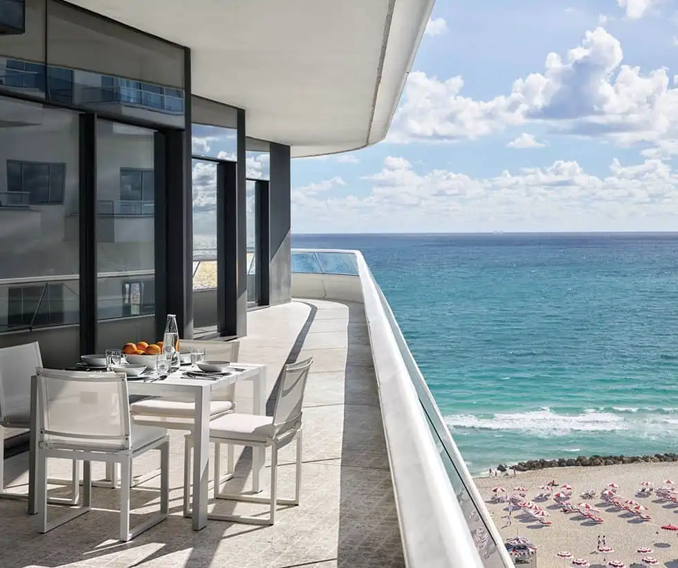 white balcony with blue sea view