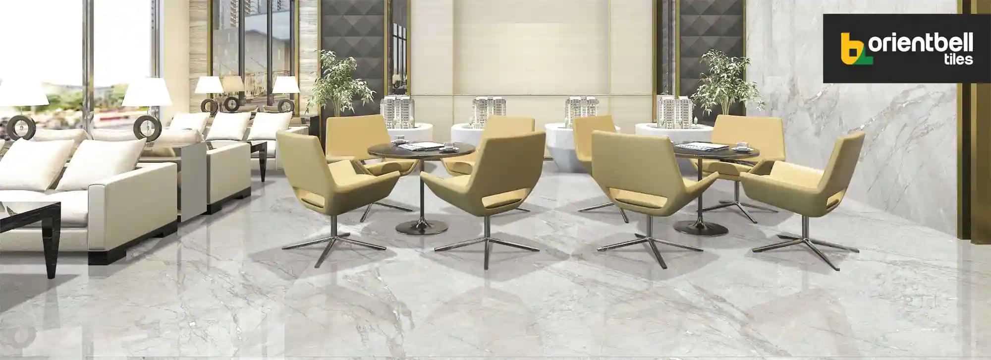 Beautiful office space with floor tiles from the best & top tile companies in India- Orient bell with logo