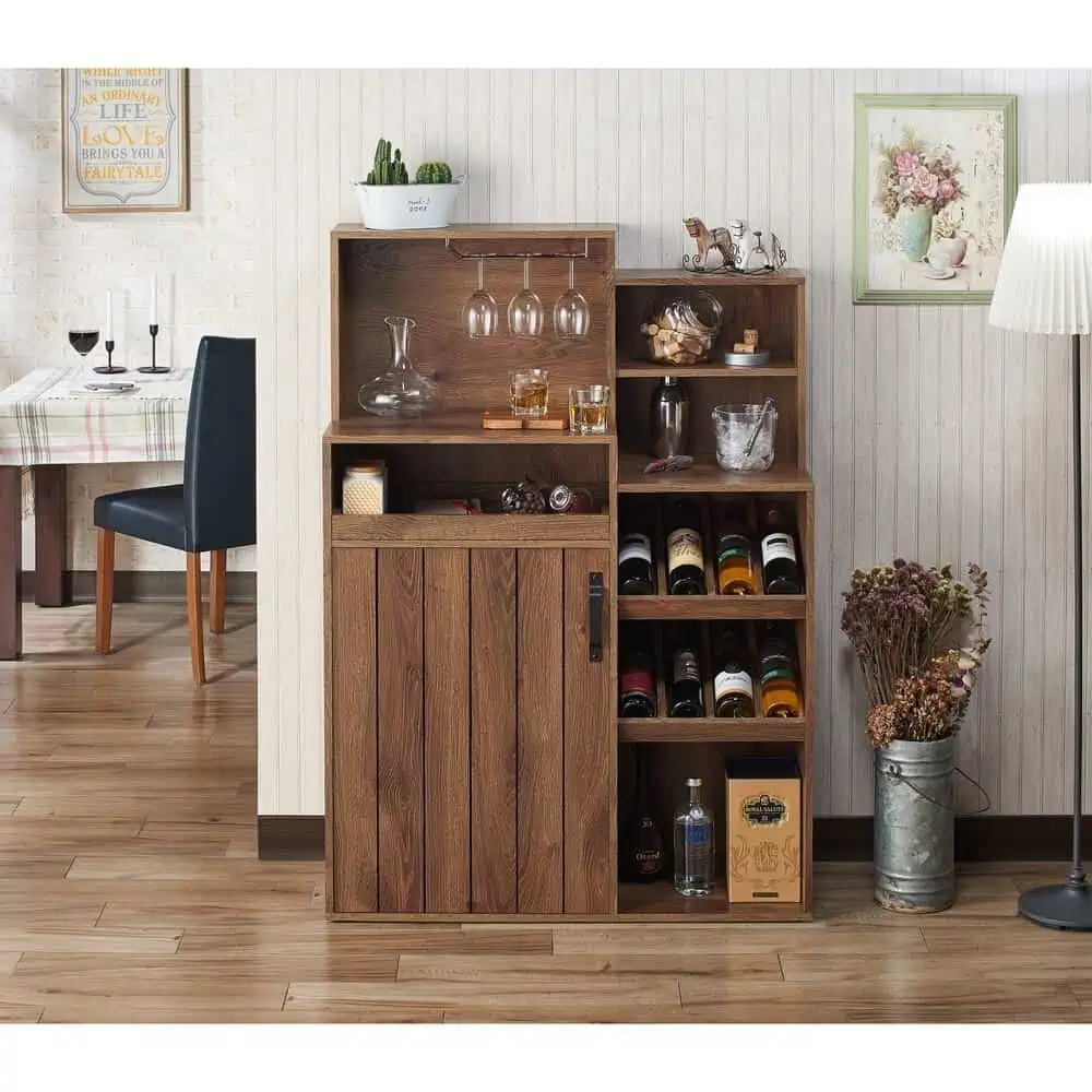 brown wooden in home bar cabinet