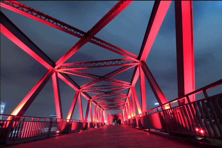 bridge with pink paint from best paint brand, lights