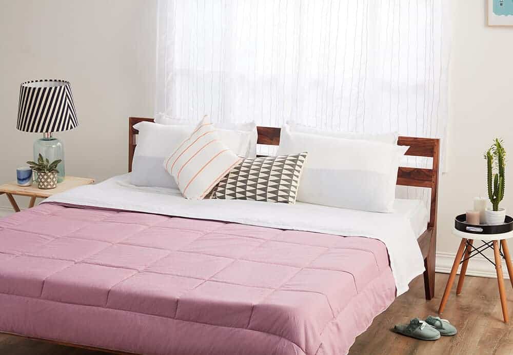 bed, pink sheets, pillows, best quality mattress