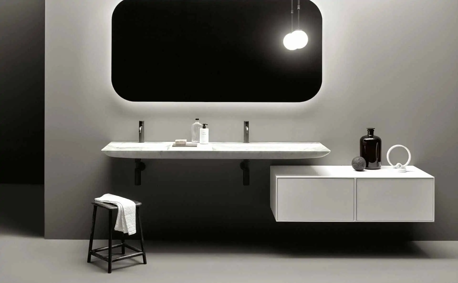 white with mirror and side cabinet