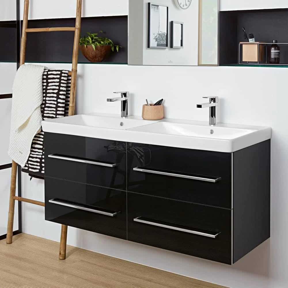 Villeroy and boch Avento double sink vanity with storage cabinets