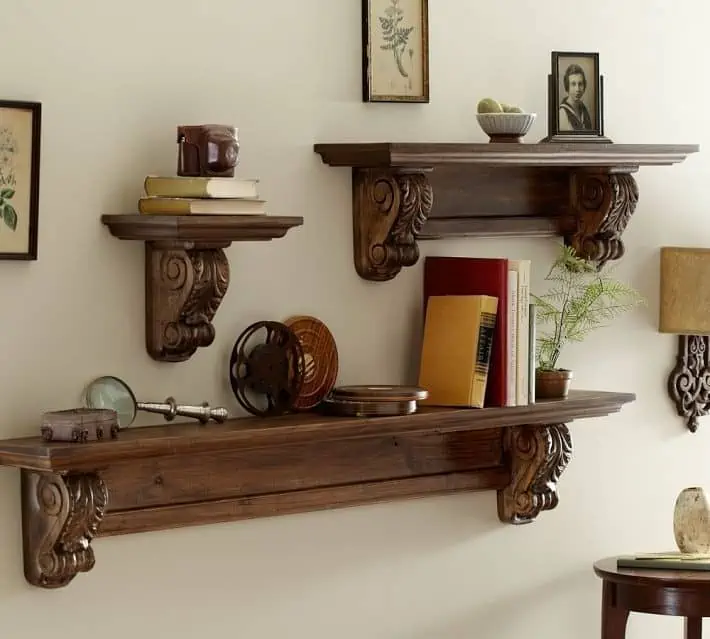 Wooden shelves for kitchen, living room, bedroom, bathroom for decor and storage