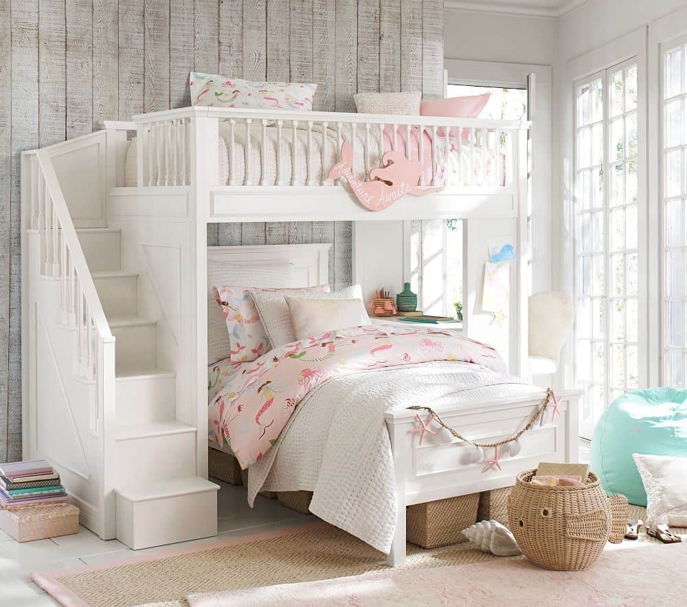 Bottom full bed with top bunk bed in cute room
