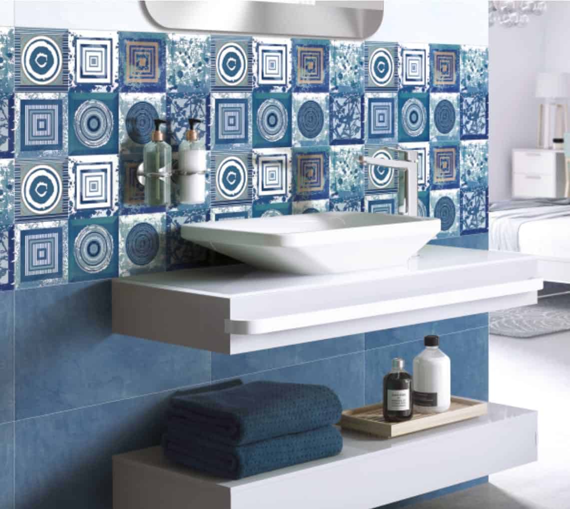 Cera wall tiles designs for bathroom in blue