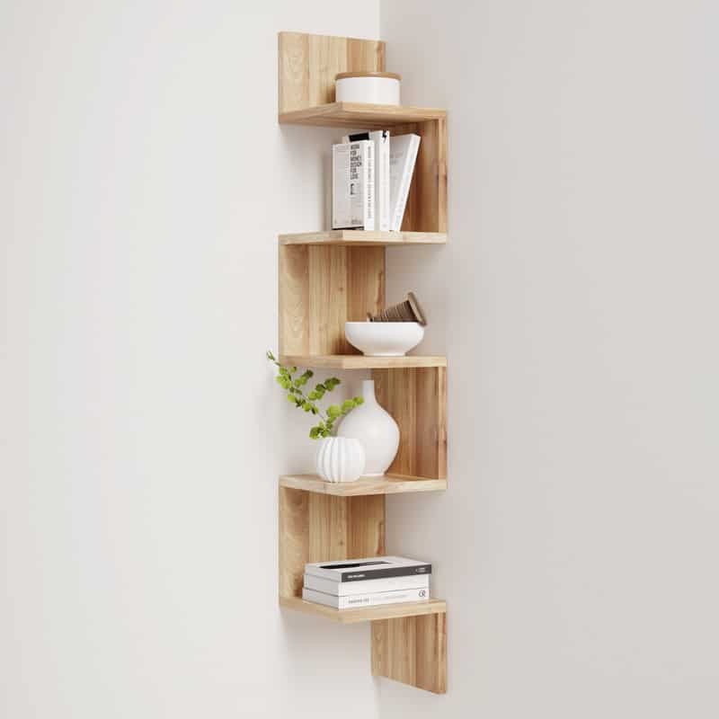 Corner shelves wall mounted unit for living room zig zag