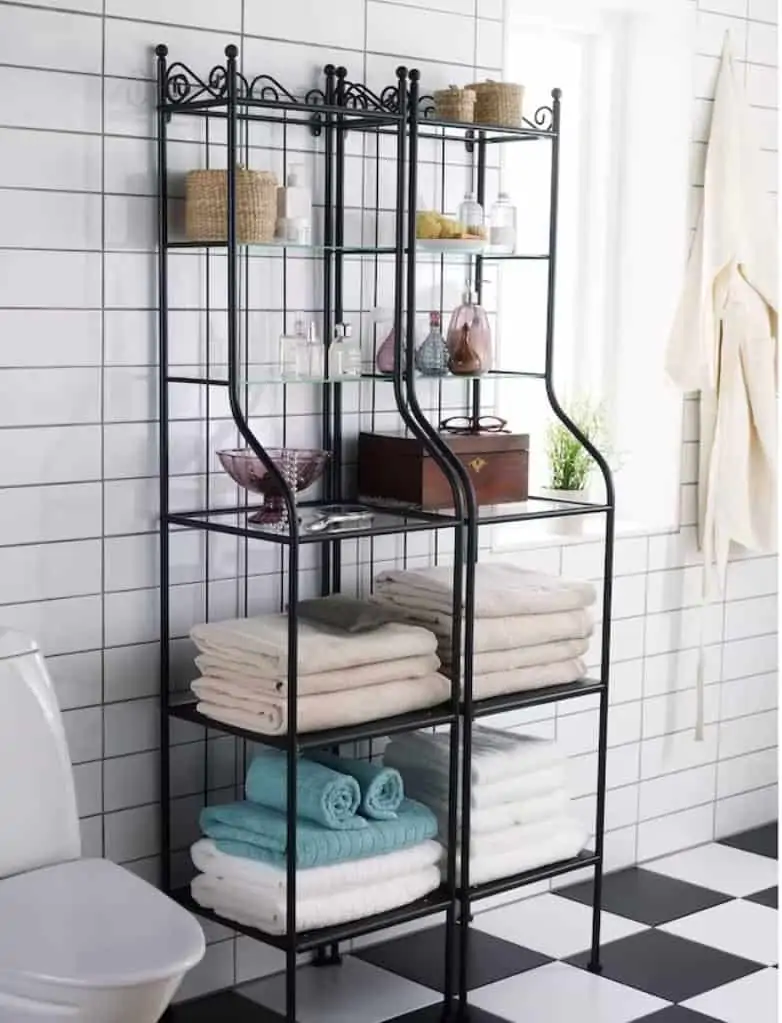 IKEA shelving unit for kitchen and bathroom