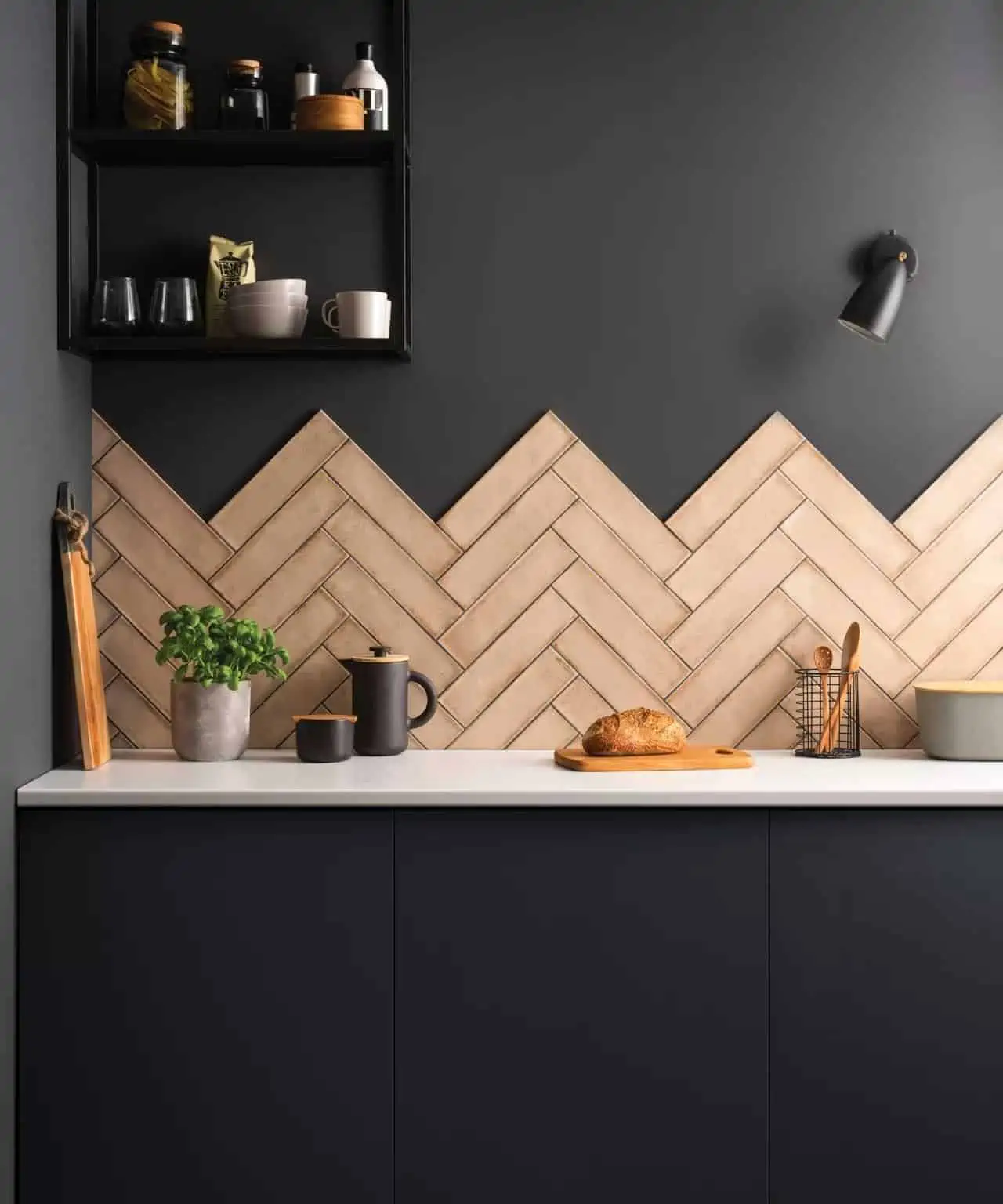 Subway tiles in black kitchen