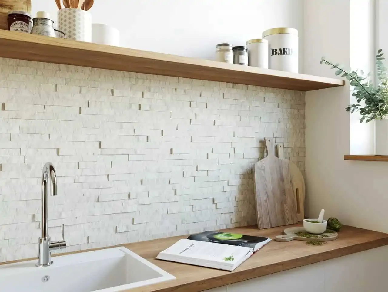 textured tiles as backsplash for kitchen