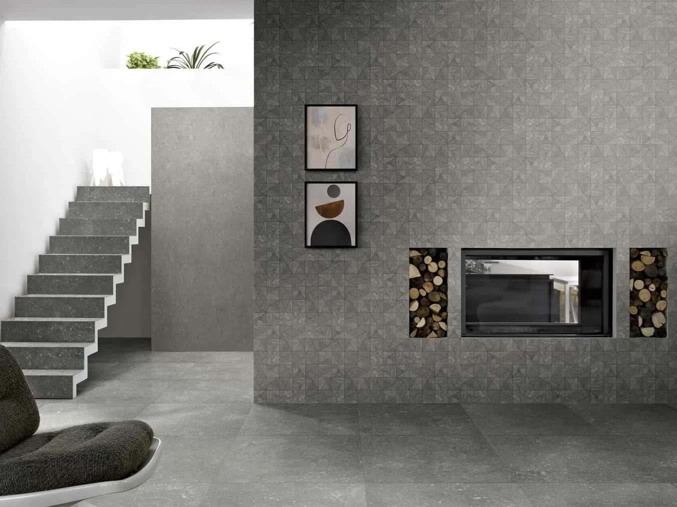 Grey tiles for living room walls