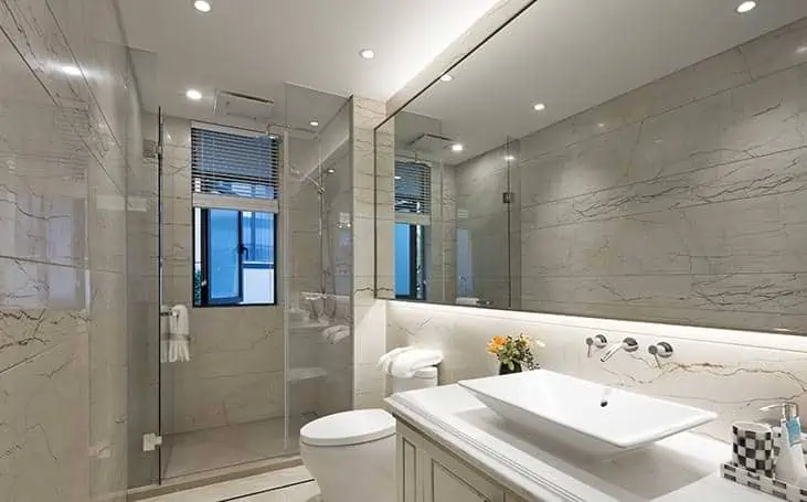 lavish bathroom with ceiling recessed lights