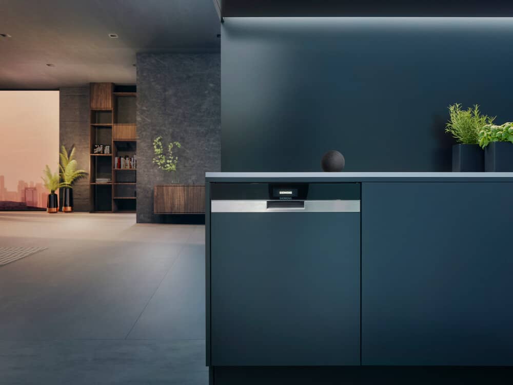 siemens fully integrated dishwasher fitted flush into the cabinetry, smart appliance equipped with HomeConnect