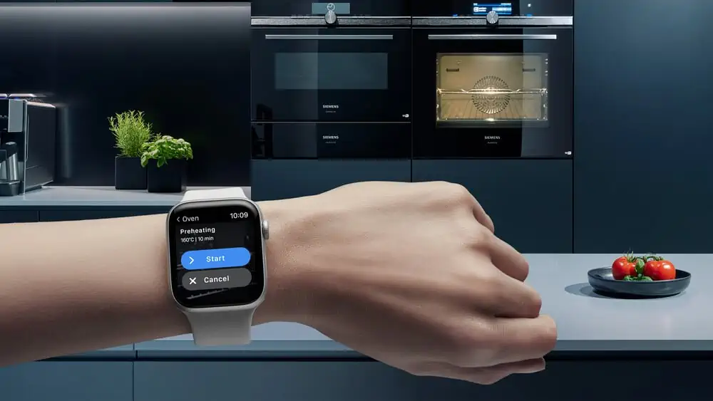 siemens smart kitchen appliances with HomeConnect connectivity; smart home notifications received on apple smartwatch