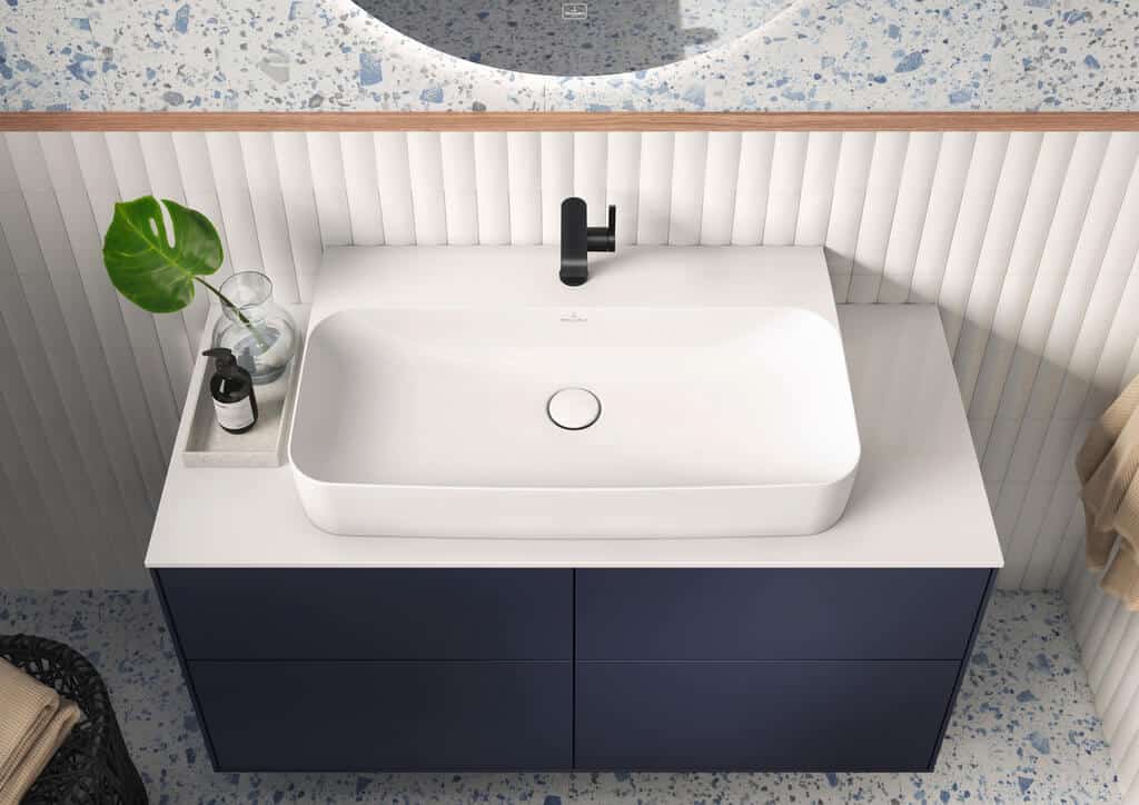 white coloured square countertop washbasin by Villeroy & Boch, bath ceramics collection - FINION