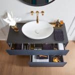 white coloured round countertop washbasin by Villeroy & Boch