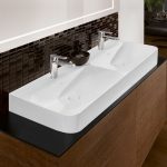 white coloured square double bowl countertop washbasin by Villeroy & Boch
