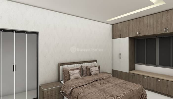 bedroom with a bed, closet and side table