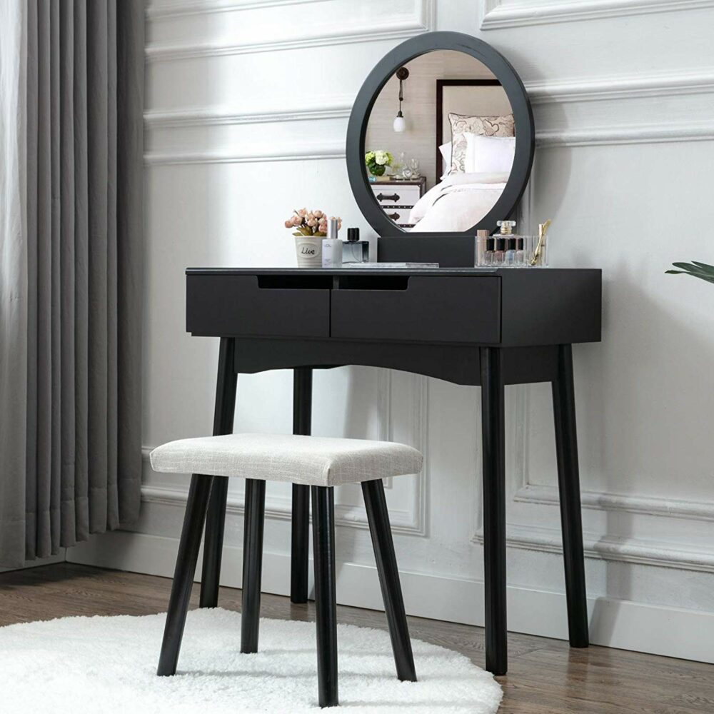 Black wooden dressing table with seating