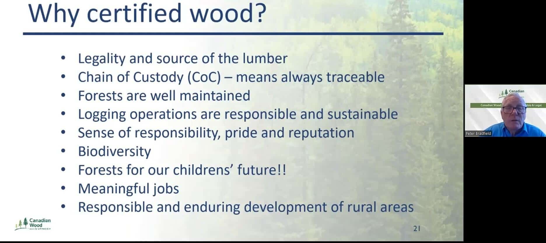 informational slide explaining the benefits of certified sustainably produced wood