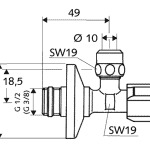 brass angle valve line diagram/dimensions, schell regulating angle valve COMFORT