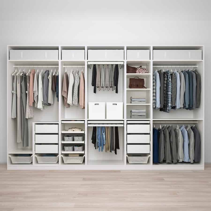 white closet with clothes