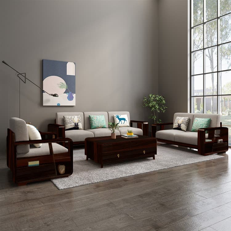 living room with grey walls, sofa set and white rug