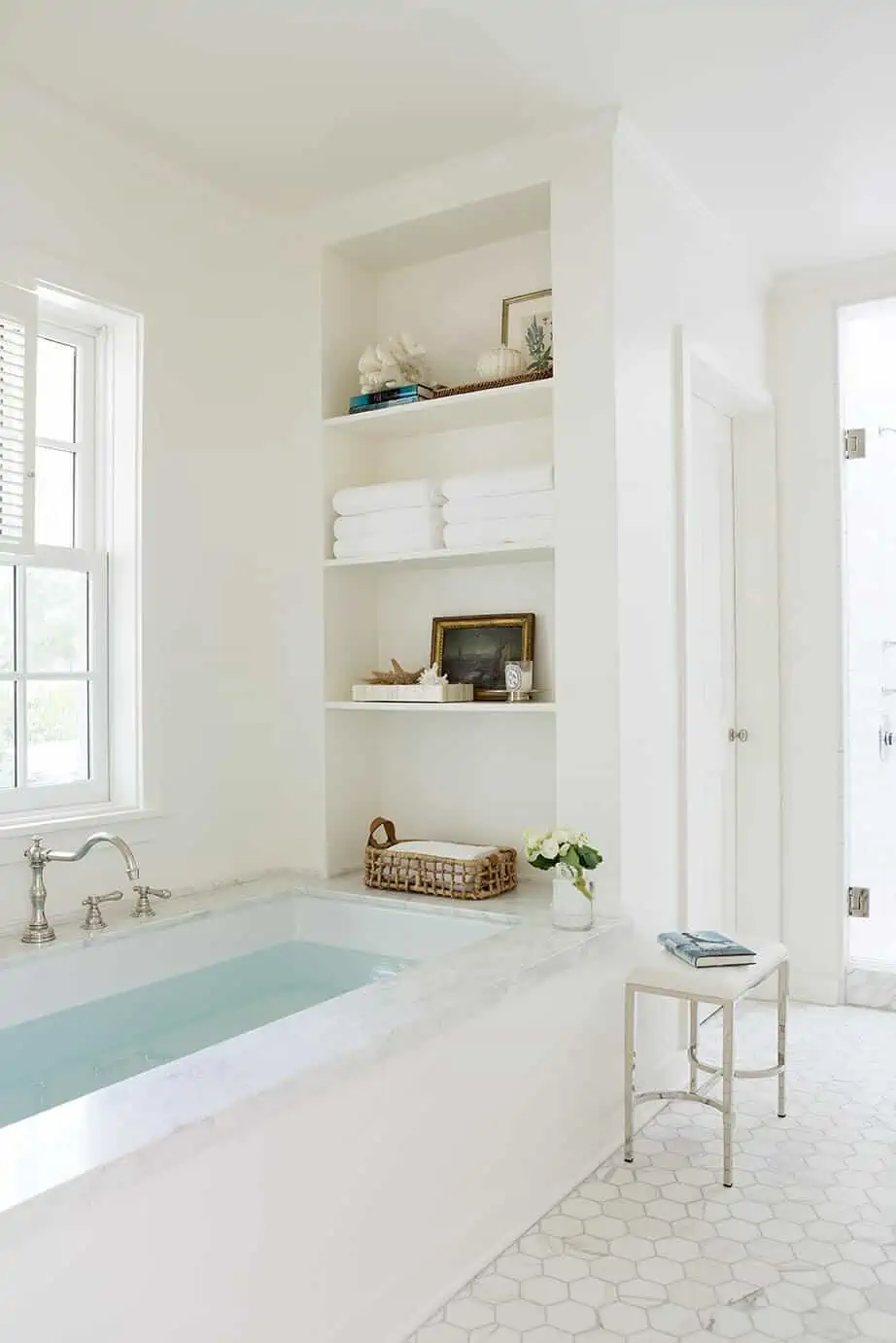 White alcove built in bathtub aesthtic