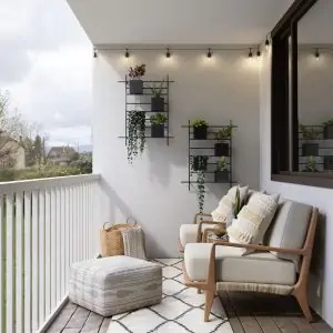 white sofa set with plants in a balcony